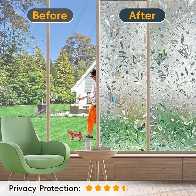 Stained Glass Rainbow Window Privacy Film Decorative, 35.4" by 78.74"