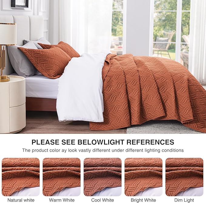 Love's cabin Quilts for Queen Bed Umber Bedspreads Bedding Set - Summer Lightweight Bedspread Comforter - Wave Pattern Bedding Coverlet for All Season - 3 Pieces (1 Quilt, 2 Pillow Shams)