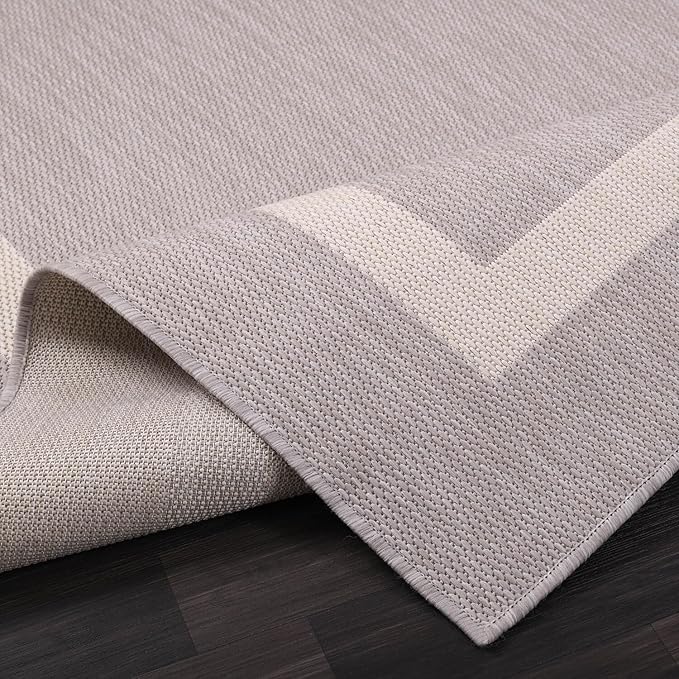 Bordered Outdoor Rug 6x9 Washable Outside Carpet for Indoor Patio Porch Waterproof Easy Cleaning Non Shedding Area Rugs Gray 6 x 9