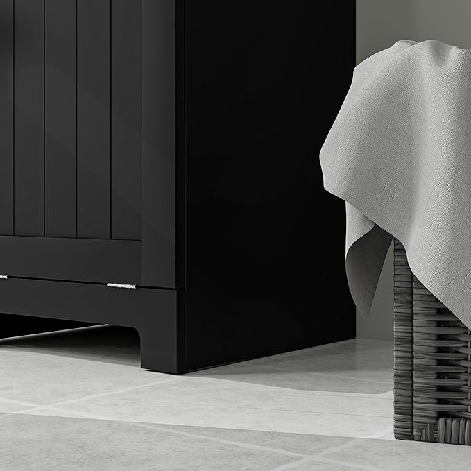 HOMCOM Laundry Hamper with Removable Basket, Tilt Out Hamper with Drawer and Beadboard Door, Bathroom Storage Cabinet, Black