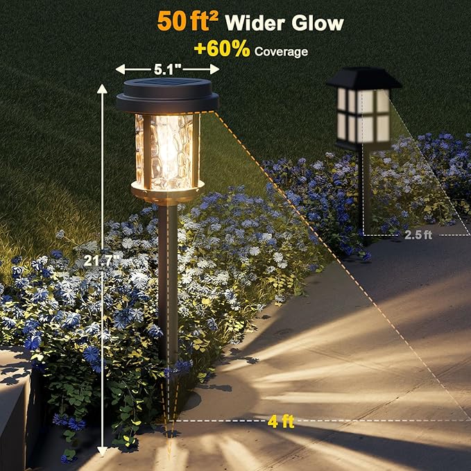XMCOSY+ Solar Pathway Lights, Dual-Tone Solar Lights Outdoor Waterproof IP65, 20 LM LED Bright Glass Outside Light for Garden Path Yard Walkway Driveway (‎Black & Brown)