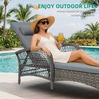 VIVIJASON Outdoor Wicker Chaise Lounge Chair Set of 2, All-Weather PE Rattan Cushioned Patio Lounger Chairs, 6-Position Adjustable Outside Pool Sunbathing Recliner with Armrest & Pillow, Gray