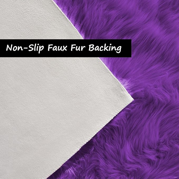 Goolela Fuzzy Purple Faux Fur Machine Washable Area Rug for Living Room & Bedroom - Soft Fluffy Shaggy Rectangle 4x6