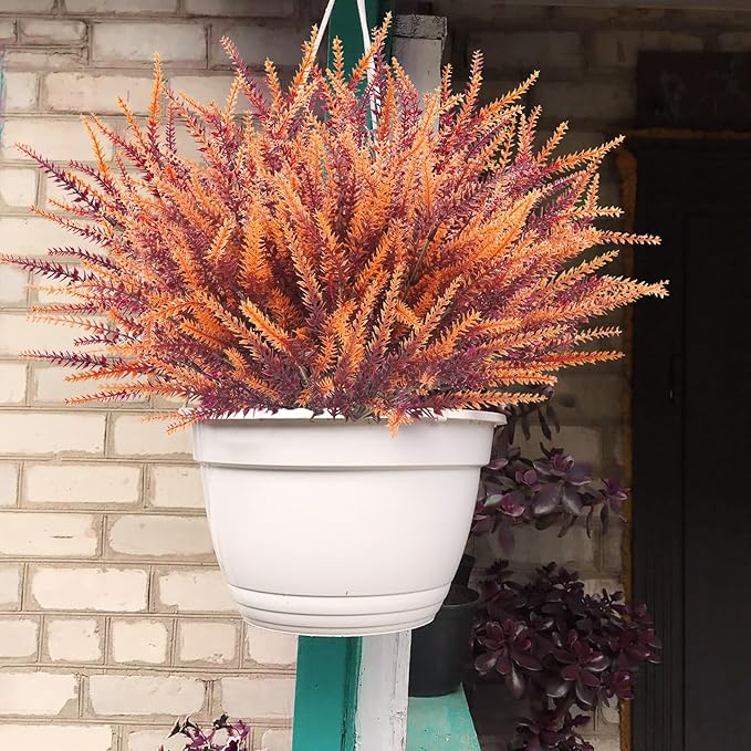 Krissing 40 Pcs Artificial Fall Flowers for Outdoors UV Resistant Artificial Fall Lavender Outdoor Flowers Fake Greenery Shrubs for Home Indoor Outside Garden Patio Porch Fall Decor