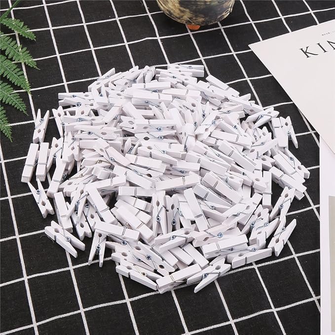 DECORA 3.5cm Sturdy White Wooden Mini Clothespin Photo Clips Pack of 100