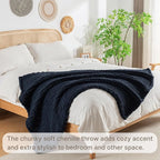 Chunky Knit Blanket Throw, 100% Hand Knit Throw Blanket Handmade Chenille Cable Knit Throw for Couch, Stylish Cozy Soft Rope Knot Crochet Blanket for Home Decor, Navy Blue, 50x60 Inches