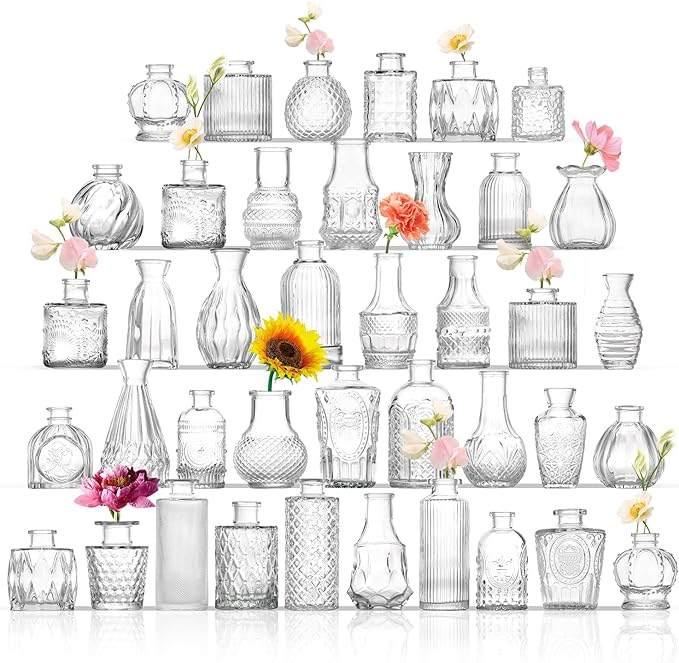 Bud Vases Set of 40, Small Glass Vases for Centerpieces, Small Flower Vases for Centerpieces, Vintage Mini Vase, Clear Bud Vase for Wedding Table Decor