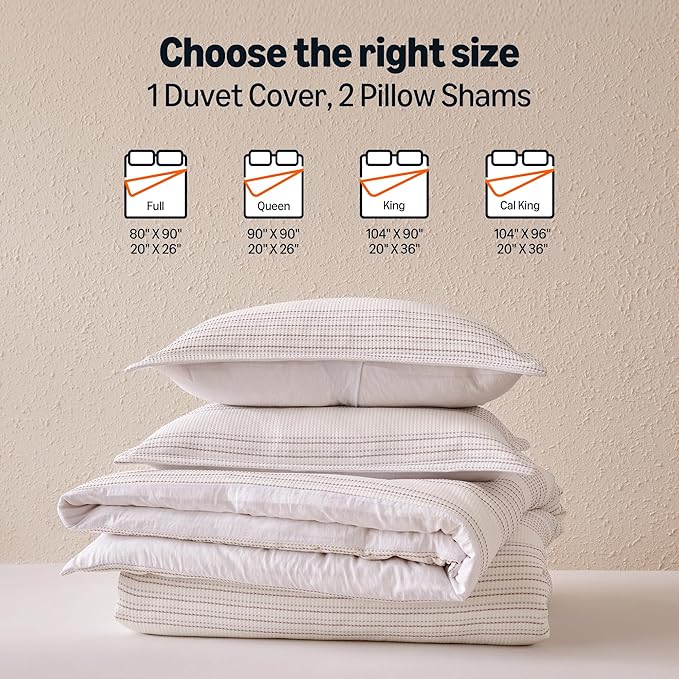 Amazon Basics Waffle Weave Microfiber 3-Piece Duvet Cover Set, Includes 1 Duvet Cover and 2 Pillow Shams, California King, Pink Striped