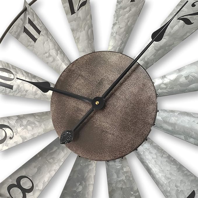 Mrocioa 24inch Windmill Distressed Metal Wall Clocks Rustic Large Decorative Clock Oversized Farmhouse Decor,Non Ticking,Battery Operated