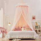 Eimilaly Princess Bed Canopy for Girls, Double Layer Canopy with Cutout Stars, Breathable Dream Canopy & Washable Pink Fabric, Fits Twin/Full Bed - Fairy Bed Tent for Kids Room Decor, Pink