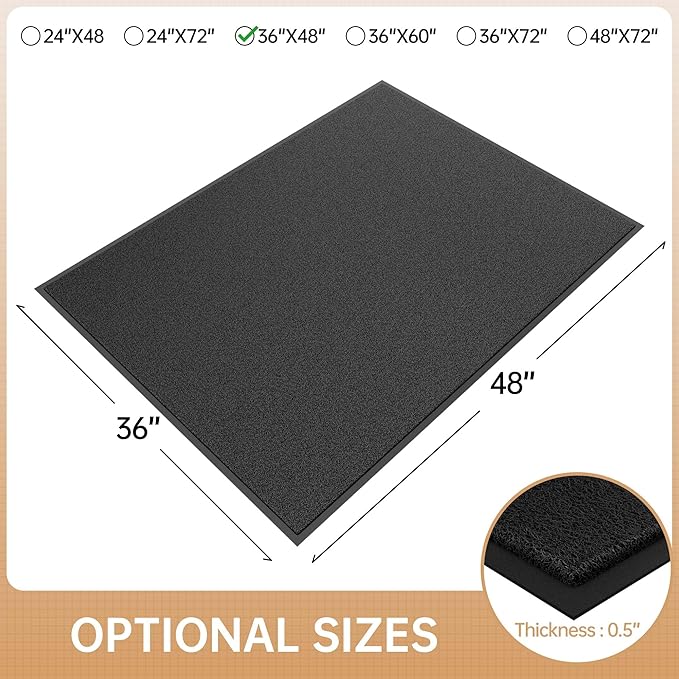 Sturdy Front Door Mat, 36" x 48" Heavy Duty Outdoor Indoor Mats to Trap Dirt and Moisture, Non-Slip Waterproof Doormat Inside Entrance, Washable Welcome Mats for Home Entryway（Black）