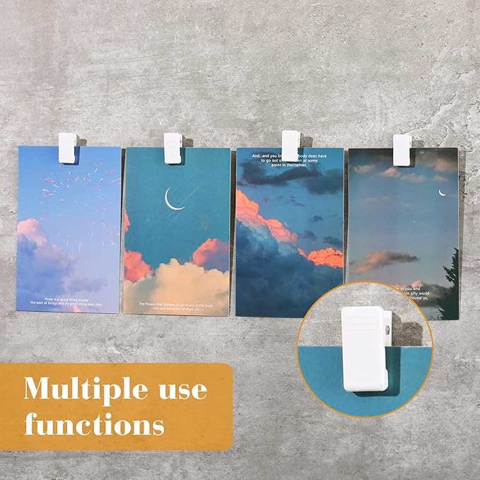 30 Pieces Self-Adhesive Clips Wall Tapestry Clips Sticky Plastic Photo Small Hanging Spring for Poster Photo Wall Teacher Student Home Applications(White)