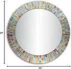 Bohemian Rainbow Wall Mirror -Glass Mosaic Mirror Decorative Wall Mirror, Multi Color Spectrum Wall Mountable, 24" Multi-Color Round Framed Mirror
