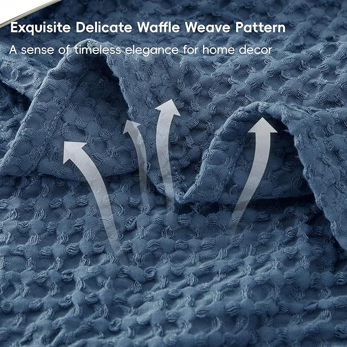 PHF Ultra Soft Waffle Weave Blanket King Size 104"x 90"- Washed Lightweight Breathablee Cozy Woven Blanket - Great for Couch Bed Sofa Home Car - Navy Blue