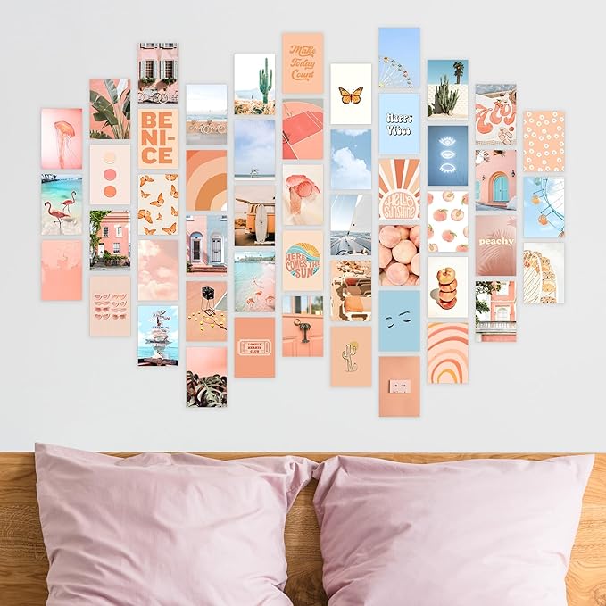 Y2K BOO Peachy Wall Collage Kit - 50pcs Aesthetic Posters for Room Decor, Vibrant and Playful Wall Art, Perfect for Teen Girls' Bedrooms, Trendy Peach Aesthetic Decor