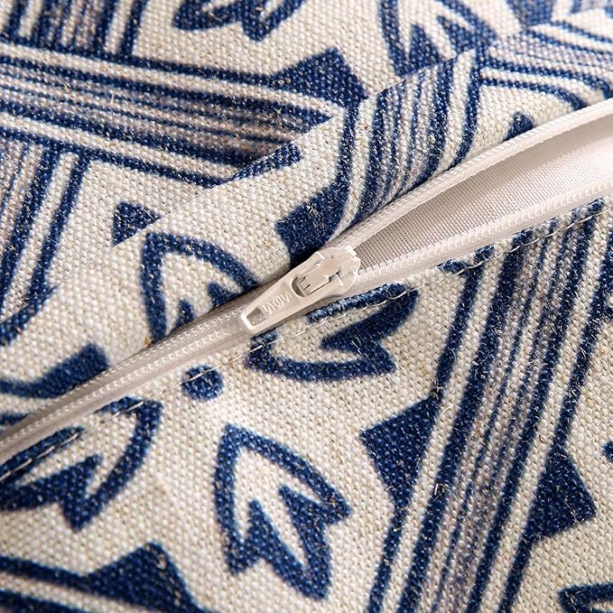 patdrea Designer Floral Linen Throw Pillow Covers,Blue French Cottage Flower Pattern Decorative Pillowcases Cushion for Bed Living Room Outdoor Car,Pack of 4