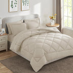 CozyLux Queen Comforter Set Oatmeal - Bed in a Bag Queen Size 7 Pieces, Luxury Soft Bed Set for All Seasons, Bedding Set with Down Alternative Comforter, Sheets, Pillowcases & Shams