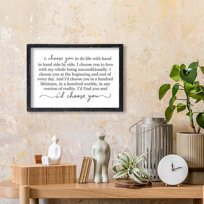 I Choose You To Do Life Sign Wall Decor 16X11 I Love You InchRomantic Marriage Art Wooden Framed Wall Hanging (Black)
