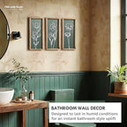 3D Floral Green Wall Art (Set of 3) Lightweight, Wooden Ready-to-Hang Boho Framed Wall Art for Bathroom, Master Bedroom, Living Room or Office - Premium Sage Green Farmhouse Decor - Gift-Boxed