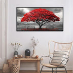 AJAZIKO Red Wall Art - Modern Framed Wall Art for Living Room - Red Tree Black and White Landscape Canvas Prints Posters & Prints for Home Office Bedroom Decorations - Large Wall Pictures 24×48IN