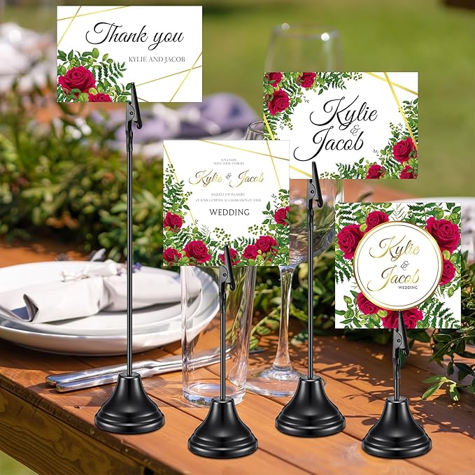 20 Pcs Table Number Holders 4/6/8/10 Inch Metal Place Card Holders with Alligator Clip Heavy Base Wedding Table Number Stand Picture Photo Clip for Banquet Party Birthday Restaurant(Black)