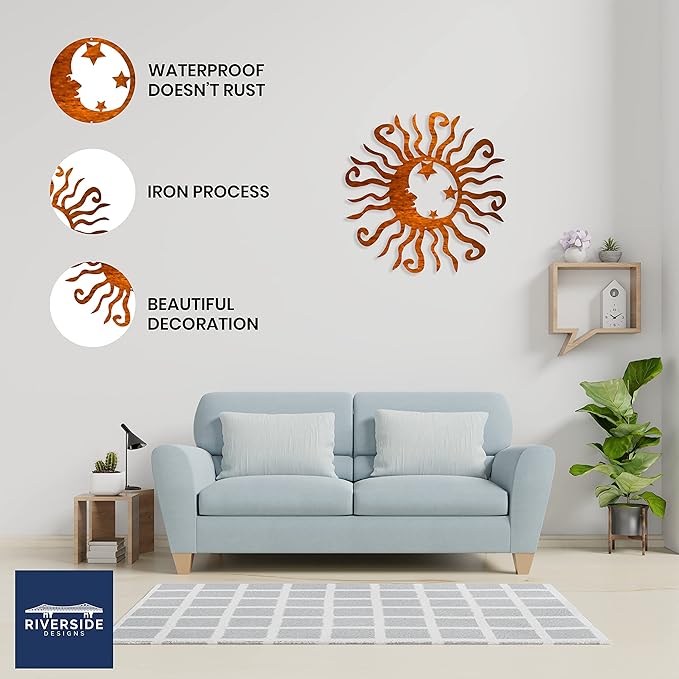 Riverside Designs Wacky Solar Moon Metal Wall Art Steel Outdoor Decor | Heavy-Duty and Waterproof | Made in USA (Copper, 30L x 30W)