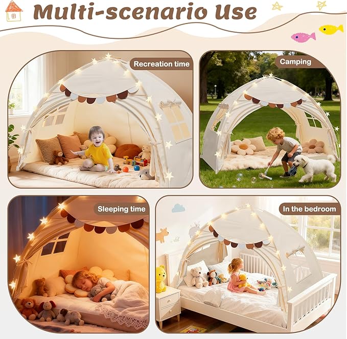 Bed Tent Twin Full Size Bed Tent for Kids Foldable Bunk Canopy Tents Privacy Space Blackout Toddler Sleeping Tents Breathable Portable Cottage Drafty Room for Indoor Bedroom