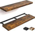 BAYKA Floating Shelves for Wall, 36 inches Long Wall Mounted Rustic Wood Shelves for Bathroom, Bedroom, Living Room, Kitchen, Office, Hanging Shelf for Books/Storage/Decor(Brown,Set of 2)