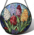 Stained Glass Window Hanging, Colorful Hyacinth Flowers Suncatcher for Doors Window Home Plant Sun Catchers Decoration Mother's Day Birthday Gifts for Women, Men, and Mom 7.8x7.8 in