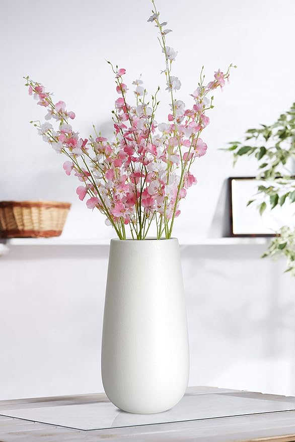 D'vine Dev 10 Inch Ivory Elegant Oval Ceramic Vase for Flowers, Home Décor Vase with Design Box, VS-LD-B-2