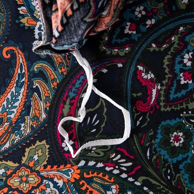 ABREEZE Luxury Vintage Black Duvet Cover Sets Damask Paisley Bedding Set Retro 100% Brushed Cotton Zipper Closure Bedding Collection Cal.King