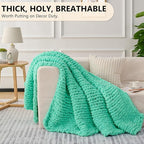 L'AGRATY Chunky Knit Blanket Throw: 60''x80'' Chenille Chunky Knitted Throw Blanket for Bed Couch - Handmade Thick Big Cable Knit Blanket - Large Crochet Rope Blanket for Home Decor(Aqua)