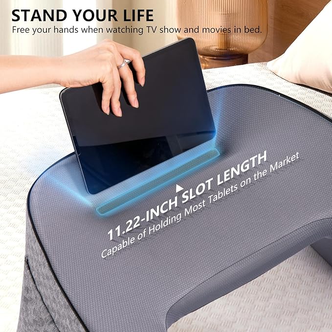 Reading Gaming Pillow for Lap Desk - Soft Arm Rest Pillow for Adult, Memory Foam Stand Pillow with Pocket for iPad, Laptop, Crochet, Sitting in Bed Couch Floor Sofa, Gamer Gift for Men Women