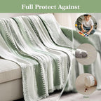 Couch Cover Boho for Dogs Washable Green Couch Covers for 2 Cushion Couch, Chenille Sectional Couch Covers L Shape Sofa Cover, Furniture Protector for Kids, Pets, Green 71" X134"