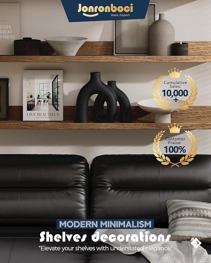 Matte Black Vase Set - Hug Hollow Donut Aesthetic Ceramic Vases Home Decor, Modern Nordic Minimalist Decorative Vase for Table Centerpiece Bookshelf Office Entryway Console Fireplace (Black)