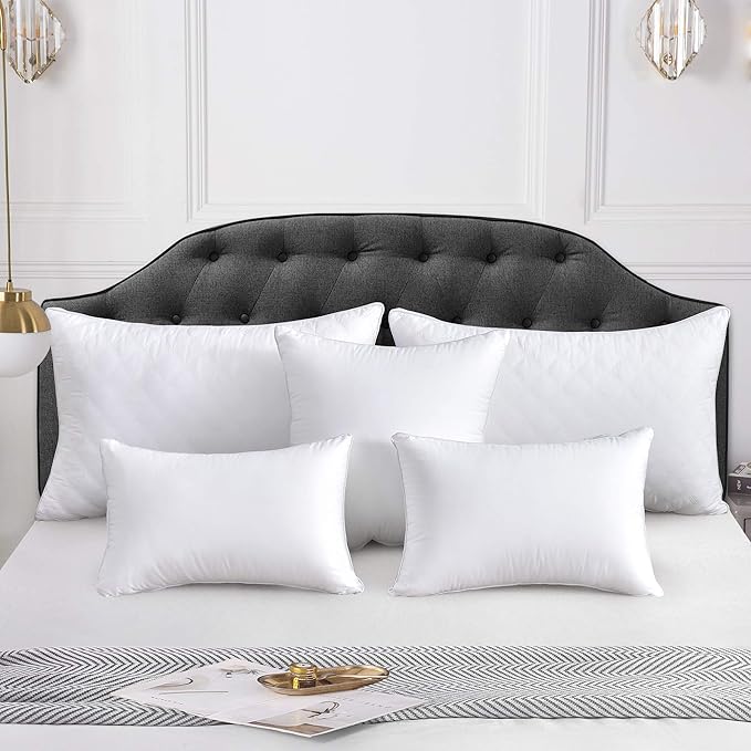 Leeden 12 x 20 Pillow Inserts (Set of 2) - Throw Pillow Inserts with 100% Cotton Cover - Decorative Rectangle Interior Sofa Pillow Inserts with Zipper for Sofa, Couch and Home Decor- White