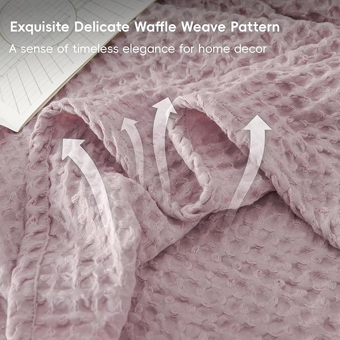 PHF Ultra Soft Waffle Weave Throw Blanket 50"x 60"- Washed Lightweight Breathable Cozy Woven Blanket for Bed - Aesthetic Decor for Couch Bedding Sofa Home Car - Dusty Rose