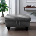 Ottoman Rectangular Storage Ottoman Bench, Flannel Footrest Stool Footstool with Lid for Living Room, Bedroom, Entryway, Black Gray, 28.5"x19"x17.5"