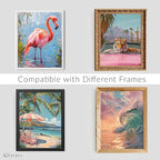 Framed Wall Art for Beach Wall Decor, 13pcs Beachy Prints for Room Decor, Natural Oak Framed Wall Prints, Ready to Hang Beach Artworks, Eclectic Wall Pictures, Coastal Room Decor