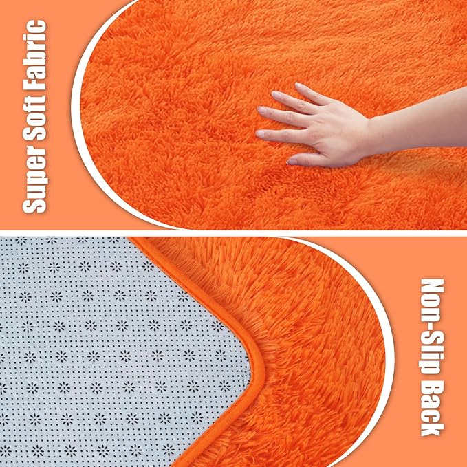 6x9 Fluffy Area Rug for Living Room,Shag Area Rugs for Bedroom,Orange Soft Fuzzy Rug Non-Shedding Indoor Plush Carpet for Kids Bedroom Nursery Dorm Home Decor