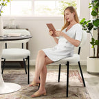 Dining Chairs Set of 4 pcs, Boucle Comfortable Upholstered Seat Fabric with Curved Backrest, Mid Century Modern Contemporary Scandinavian Designer Chairs Ideal for Dining Room, Kitchen, White