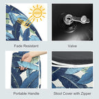 LVTXIII Inflatable Stool Ottoman Footrest with Handle, All Weather Foot Rest, Indoor or Outdoor Use for Home Patio Garden and Camping, D21 x H9, Swaying Palms Blue