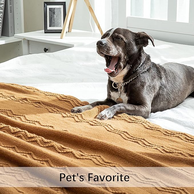 MIULEE Knitted Brown Throw Blanket for Couch,Boho Bed Decor Knit Outdoor Blankets Throw Size with Tassels Cozy Woven for Sofa Home Chair Wave Pattern 50" x 60" Inches