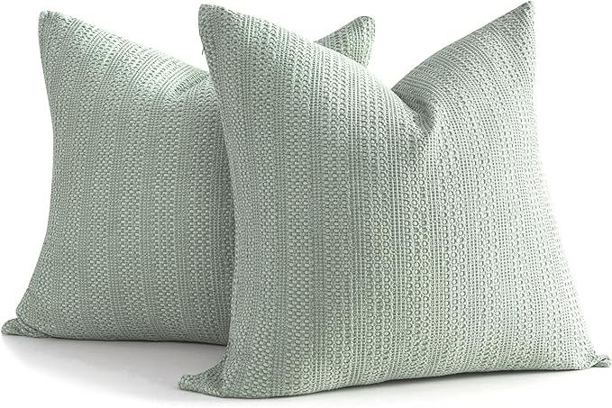 24x24 Pillow Covers Set of 2 Euro Sham Pillow Covers Cotton Euro Pillow Shams, Boho Throw Pillow Covers Large Decorative Square Pillowcase for Couch Bed, Sage Green