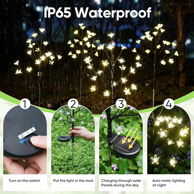 Solar Garden Lights Garden Decor, Solar Flowers Lights Outdoor Decorative,2Pack 40LED Solar Lights Outdoor Garden Waterproof for Outside Yard,Lawn,Patio,Pathway Decorations Gardening Gifts