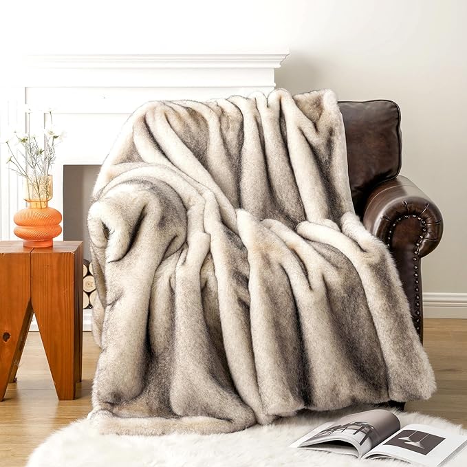 BATTILO HOME Luxury Fluffy Faux Fur Throw Blanket, Cozy Warm Fur Blanket for Couch Sofa, Plush Fuzzy Fur Throws with Long Pile & Brushed Tips, 60"x80"