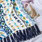 CASAAGUSTO Boho Throw Blanket - Blue and White Decorative Blankets with Tassel, Printed Flannel Bohemian Blanket for Chair, Bed, Sofa, Couch(50 * 60, Blue and White)