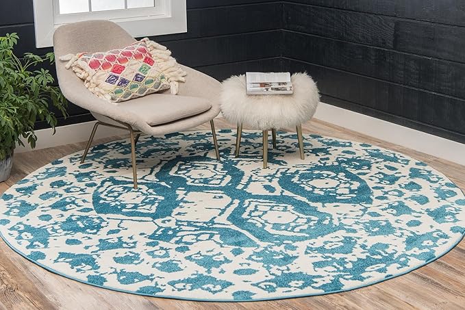 Unique Loom Rosso Collection Vintage Traditional Distressed Blue Round Rug (8' 0 x 8' 0)