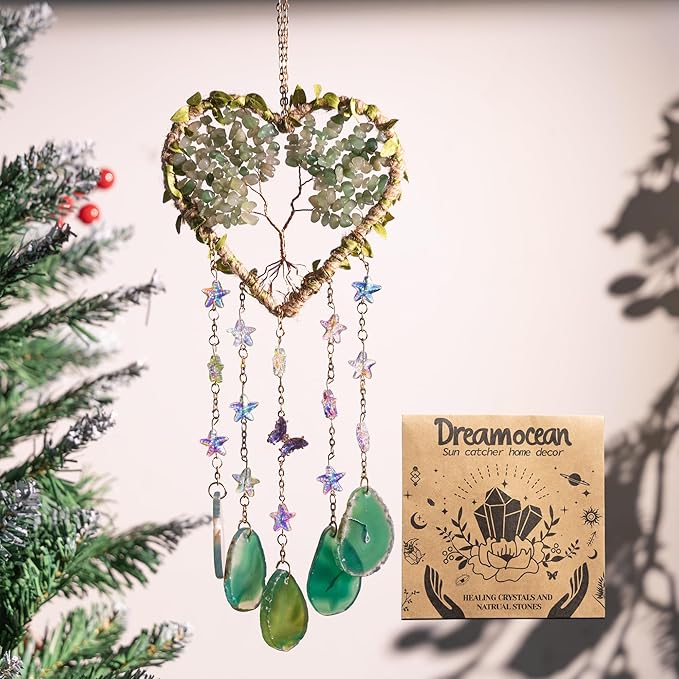 Tree of Life Dream Catchers, Dreamocean Crystal Sun Catchers Prism Hanging Heart Rainbow Suncatcher Window Wall Hangings Outdoor Garden Decor for Adults Girls