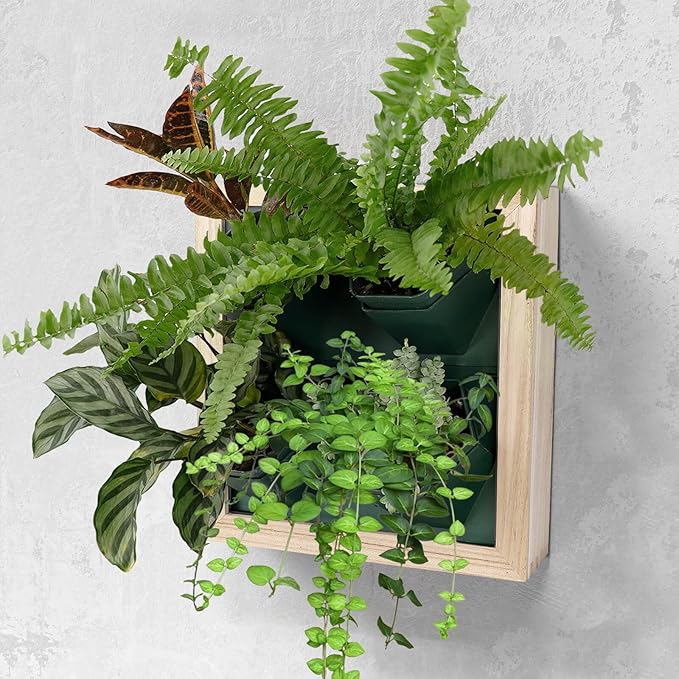 Vertical Wall Planter, 4 Pots Self Watering Living Planters Indoor, Wooden Frame Planter Wall Decoration Home Office (No Screw)